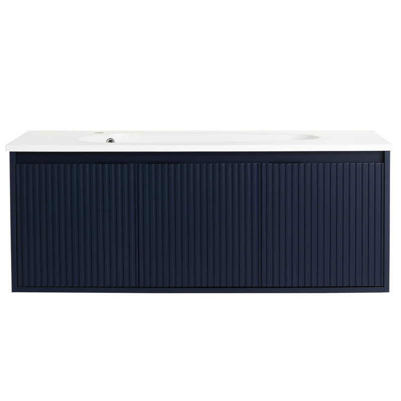 Meuble-lavabo mural bleu marine en résine en forme de goutte de 48 po Classic, Marine