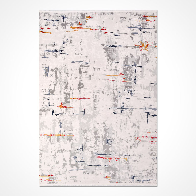 Tapis moderne / abstrait beige lavable à la machine antidérapant, Tapis de couloir 2 pi 8 po x 8 pi 3 po