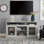 Meuble télé contemporain pour téléviseur de 65 po ou moins avec espace de rangement ouvert et fermé, gris pierre, l 60 po x P 15,75 po x H 29 po