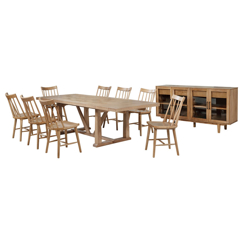 Ensemble de salle à manger à rallonge 10 pièces Buckhurst brun naturel, Naturel