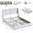 White Upholstered Platform Bed With LED Lights And Nightstands Set, Bed Frame With USB & Type-C Charging Ports, Storage Drawers, Faux Linen Headboard, 2 Nightstands With Drawer & Shelf, Modern Bedroom Furniture Set-1826329197-1826329199