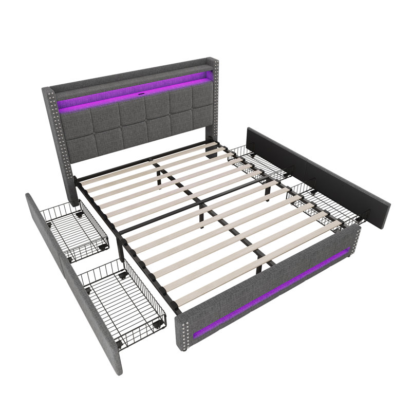 Upholstered Storage Bed, Grey