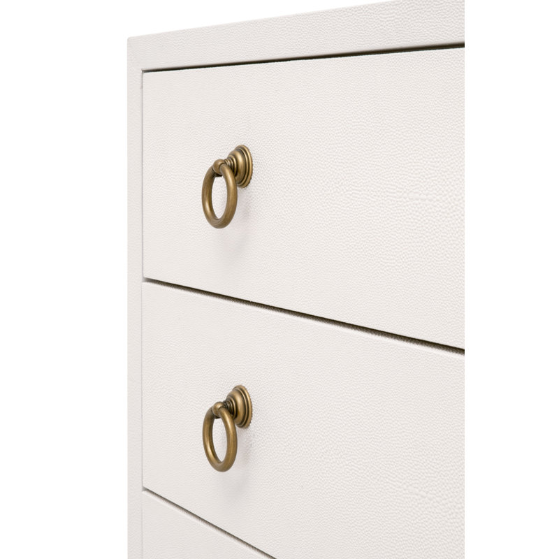 Cream and Gold 3-Drawer Faux Shagreen Nightstand