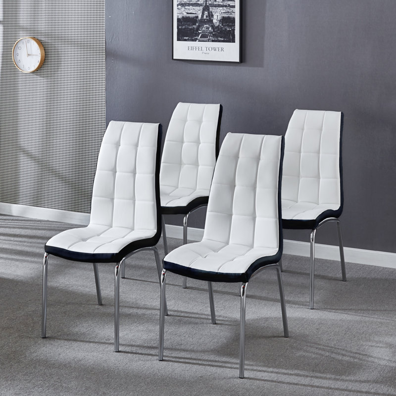 Chaise rembourrée Nasim, Blanc/Noir, Argent argent