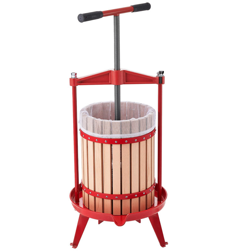 Fruit Wine Press, 4.75Gal/18L Manual Juice Maker, Solid Beech Wood Basket, Vintage Traditional Juicer with 2 Filter Bags, Heavy Duty T-Shaped Handle Bar for Cider Apple Grape Press, Kitchen Home