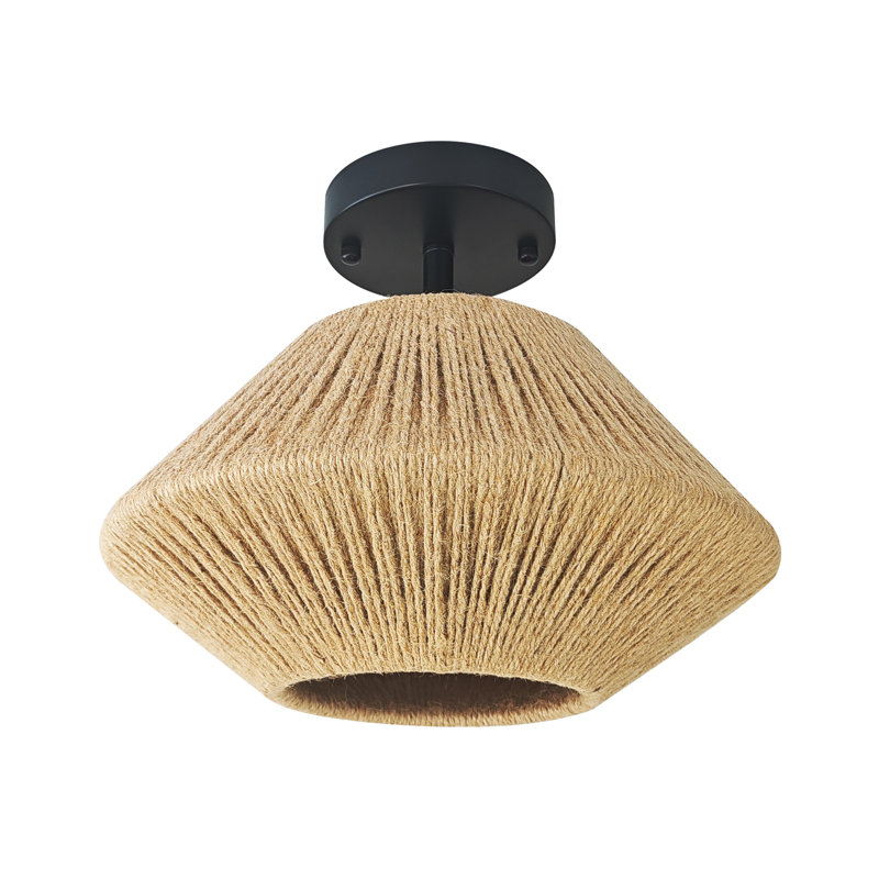 9.6" 1-Light Boho Natural Hemp Rope Semi Flush Mount Light,For Living Room, Kitchen, Hallway(Bulb Not Include)