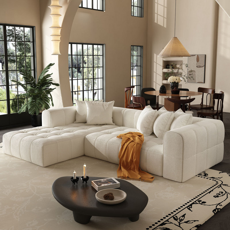 Canapé modulaire en L 107,9 po avec canapé-lit modulaire en forme de L avec repose-pieds, Beige, Left Hand Facing