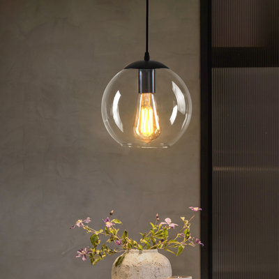1-Light Globe Glass Single Pendant