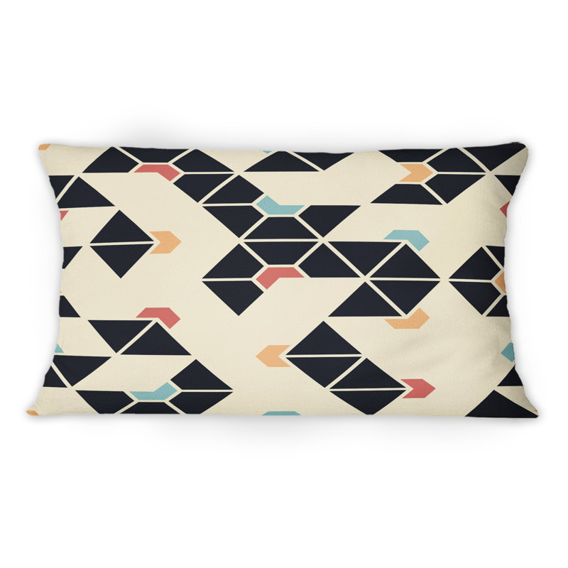 Coussin décoratif noir à motif géométrique rétro noir et beige
