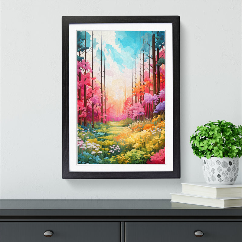 Spring Forest Colour Field No.3 - Single Picture Frame Print on Wood, Black Framed, 64cm H x 46cm W
