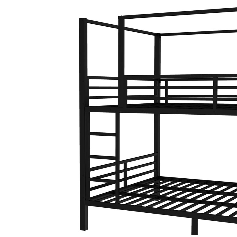Lit simple superposé en métal quadruple simple, lit superposé en métal quadruple avec tablettes de rangement intégrées et garde-robe, structure en métal robuste avec conception à bruit réduit, noir