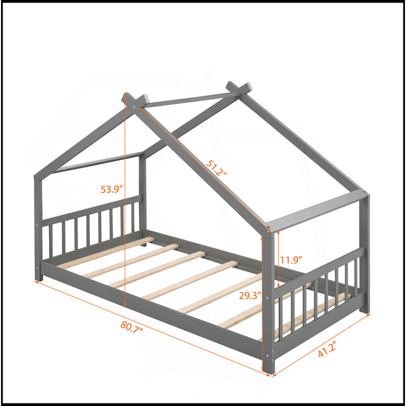 Lit en bois House House, gris, Lit simple