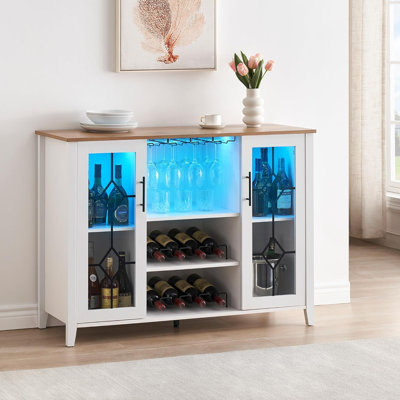 Wine Bar Cabinet With Led Light,Home Coffee Cabinet With Wine And Glass Rack,Kitchen Buffet Sideboard With Storage,Liquor Cabinet For Bar,Dining Room,