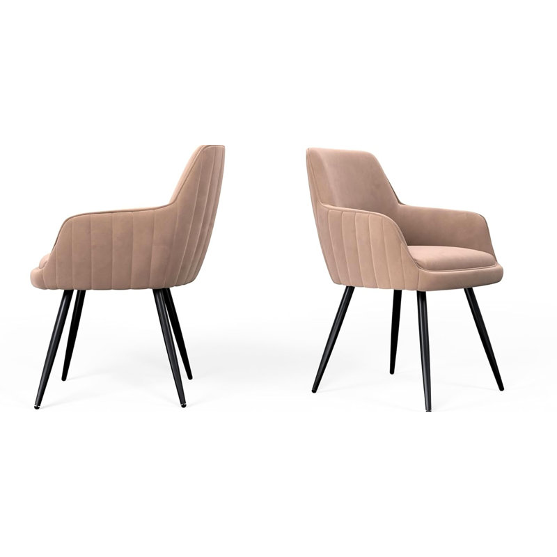 Fauteuil d'appoint brun moderne (lot de 2) avec dossier capitonné et pieds en métal, revêtement en tissu noir, idéal pour la décoration de la chambre ou du bureau à domicile.