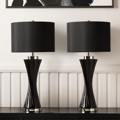 Tanveer Table Lamp with Glass Base For Bedroom Furniture, Bedside Buffet Lamp with Linen Shade
