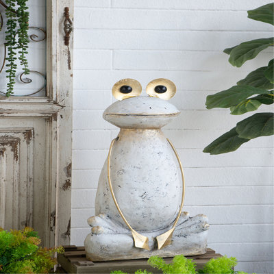 Figurine de grenouille blanche 11,4x8,3x24,8 "avec bras et yeux dorés