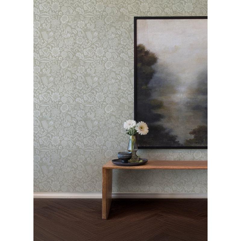 Marta Navy Floral Trail Wallpaper, Beige