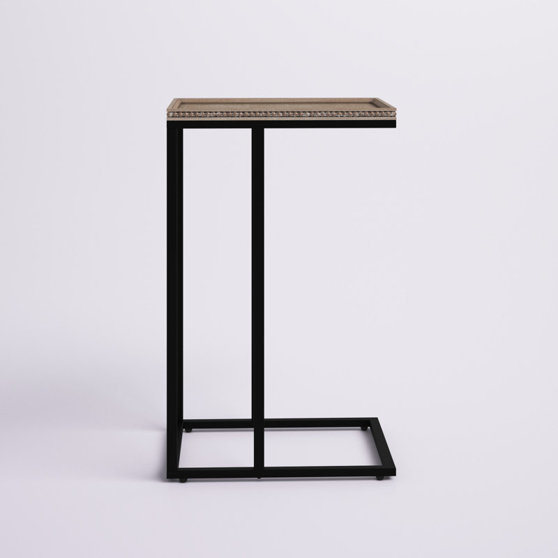 Edmundson Farmhouse C Table Couch End Table, Distressed Beaded Edge Tray Top Snack Side Table, Black