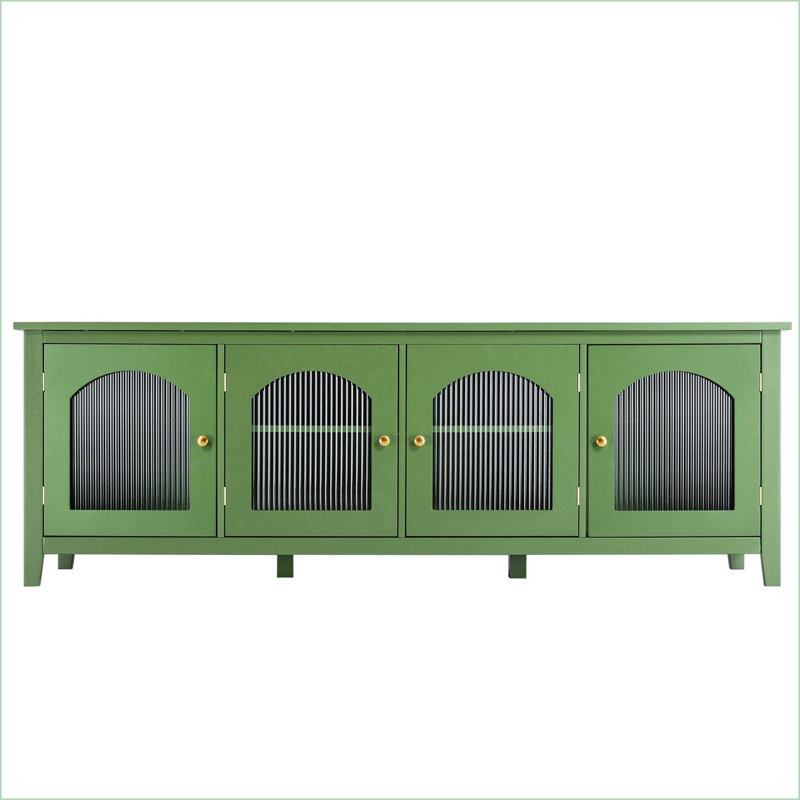 Meuble télé | 71 pouces vert antique | Pin massif | Verre Changhong | Taille du téléviseur: 70 à 79 pouces
