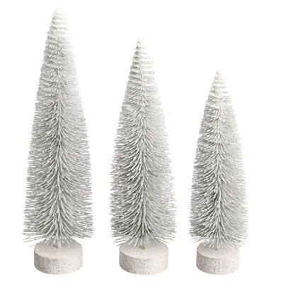 12"-14"-16" White Oval Pine Artificial Christmas Tree, Set of 3