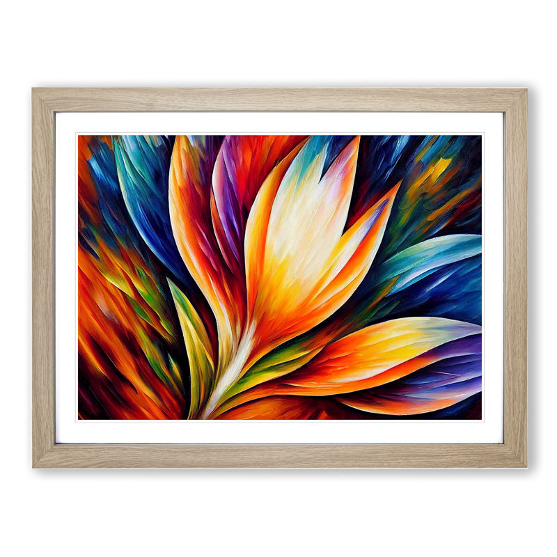 Bird Feather - Single Picture Frame Painting, 25cm H x 34cm W x 2cm D, Oak Framed