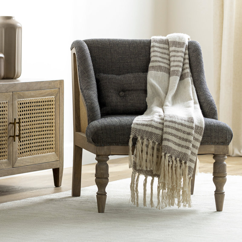 Sully Hand Woven Throw Blanket , Taupe/Cream