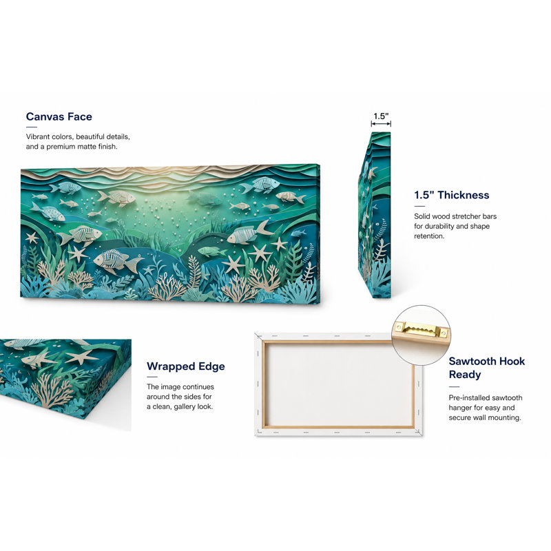 Sea Life - Impression sur toile tendue, 27.5" H x 55" W x 1.5" D