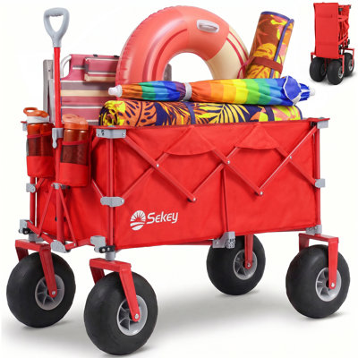 Sekey Heavy Duty Beach Wagon With 9" Big Sand-proof Wheels – 600lb Capacity, 200l Oversized Foldable Cart | Adjustable Handle & All-terrain Tires For Sand, Camping, Groceries