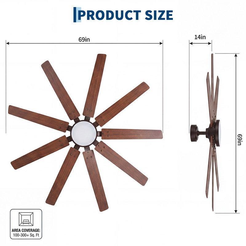 Ventilateur de plafond intelligent 72 pouces avec lumière DEL, ventilateur à bois à 8 pales avec télécommande et contrôle d'application, compatible Alexa, lumière à intensité variable de 24 W, moteur à courant continu silencieux pour l'intérieur et l'extérieur