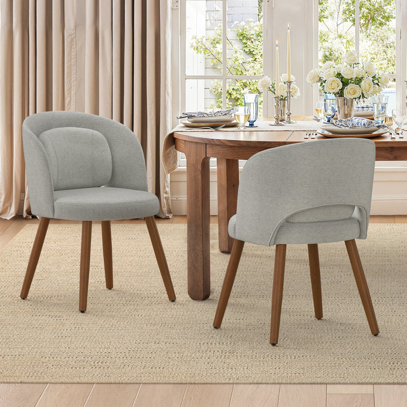 Katherine Upholstered Back Side Dining Chair, Linen Gray, 2