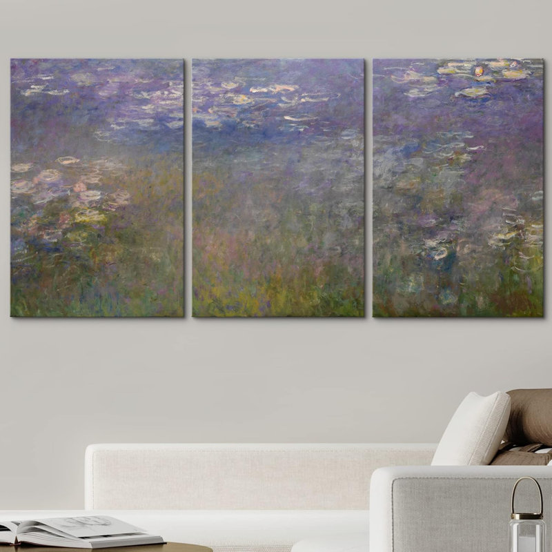 Célèbre œuvre d'art «Nymphéas» par Claude Monet, Toile tendue, H 36 po x l 72 po