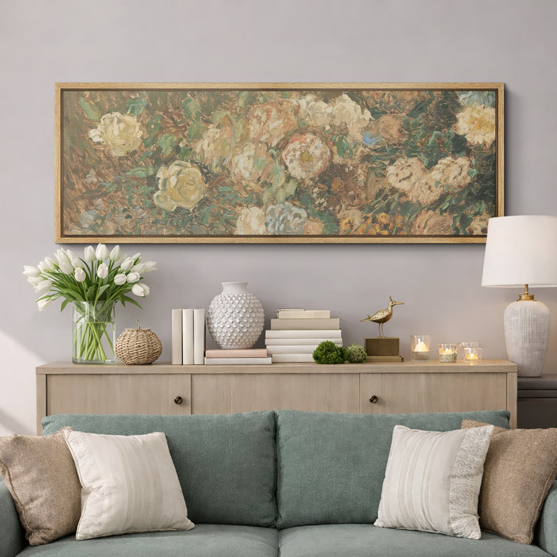 Abstrait botanique rétro, bouquet de fleurs, campagne française, images extra larges, impression sur toile encadrée, Naturel