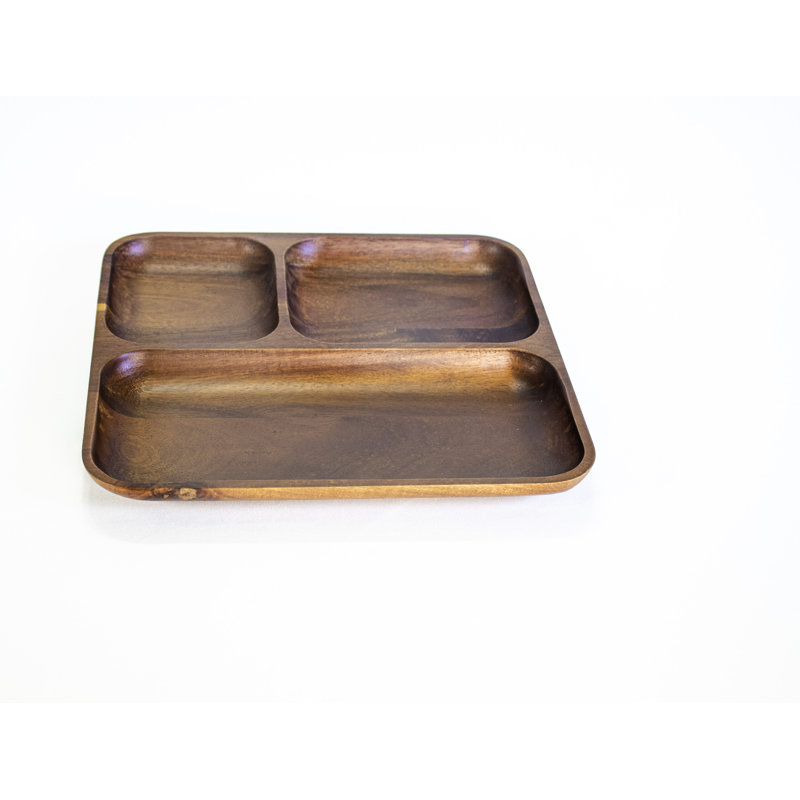 Rustic Acacia Wood 3-Compartment Serving Platter