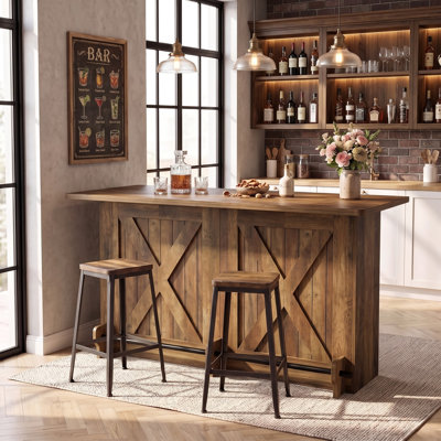 Home Bar Unit With 2-tier Shelves