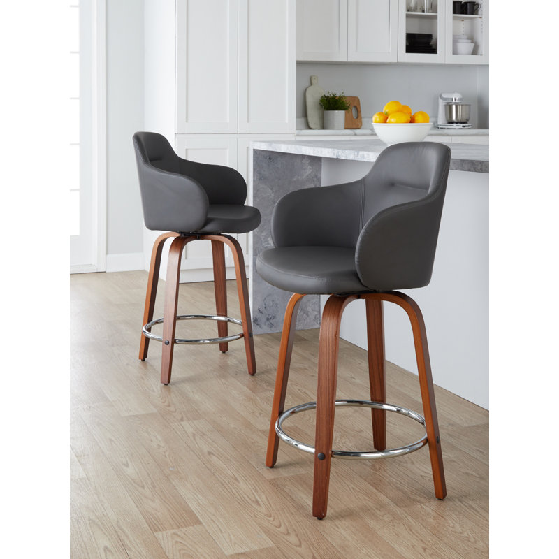 Tabouret de comptoir 24 po Boyne, Gris, Noyer / Chrome