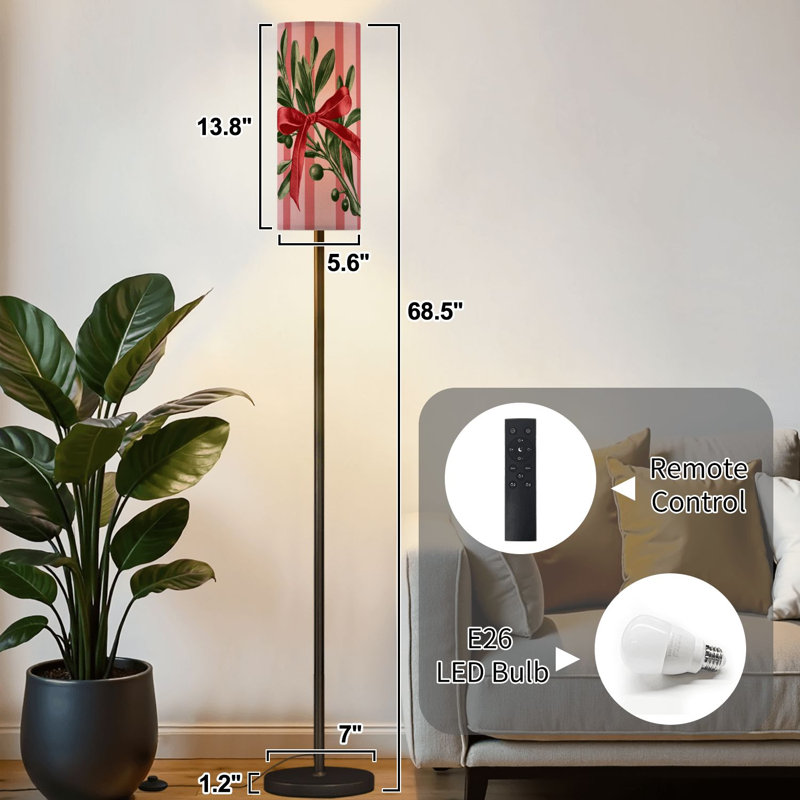 Lampe sur pied festive gui à arc rouge à rayures roses à intensité variable avec télécommande et pédale abat-jour abat-jour grand lampadaire pour salon chambre bureau
