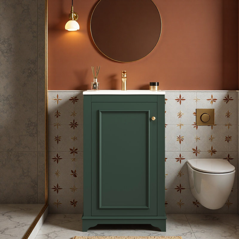 Meuble-lavabo de 20 po avec lavabo en céramique, ensemble de meuble-lavabo simple autoportant avec porte à fermeture douce, tablette réglable, style moderne