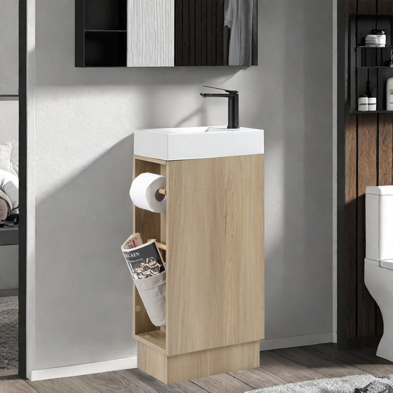 16 inch Bathroom Vanity Sink Combo for Small Space, Natural Ash
