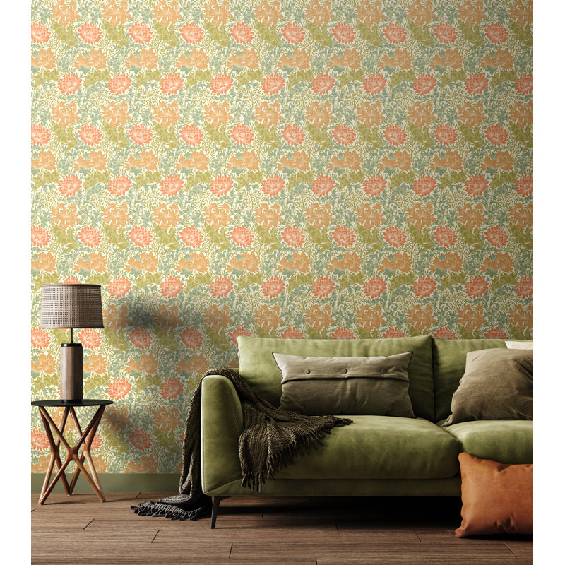 Padstow 10m x 50cm Matte Wallpaper Roll, Sage/Amber