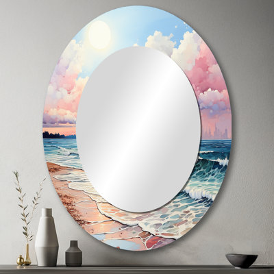 Brise de plage rose - décor de miroir mural ovale rose