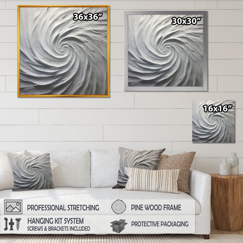 Cidalia " White Majestic Motion ", 36" H x 36" W x 1.5" D, Wrapped Canvas