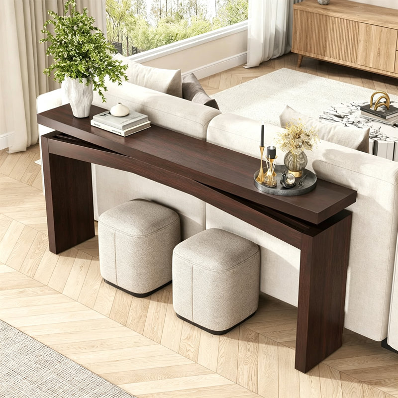 Console Mid-Century, H 31,5 po x l 78,7 po x P 11,8 po, Marron foncé, Marron foncé, Marron foncé