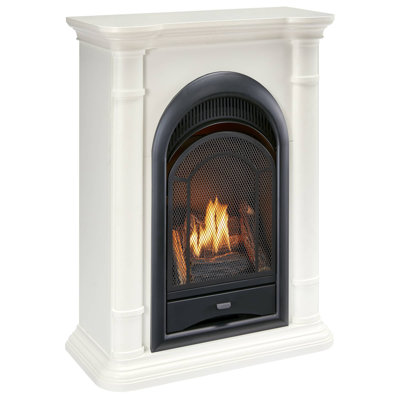 ProCom Dual Fuel Ventless Gas Fireplace System With Corner Combo Mantel - 10,000 BTU, T-Stat Control, Antique White Finish - Model# FS100T-1-AW