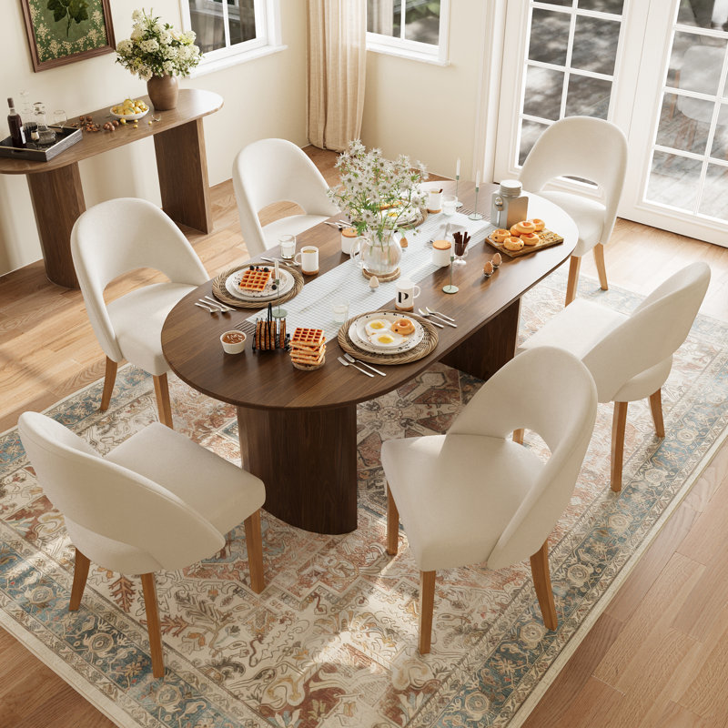Engstrom Upholstered Dining Chairs Set Of 6, Modern Dining Room Kitchen Side Chair With Padded Seat & Wood Legs, Cream, 6