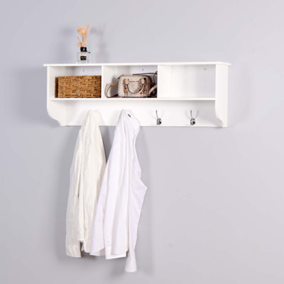 Jacquille Wall Mounted Entryway Coat Rack with 4 Dual Hooks | Wooden Storage Shelf for Entryways & Living Rooms, Space-Saving Design by Winston Porter