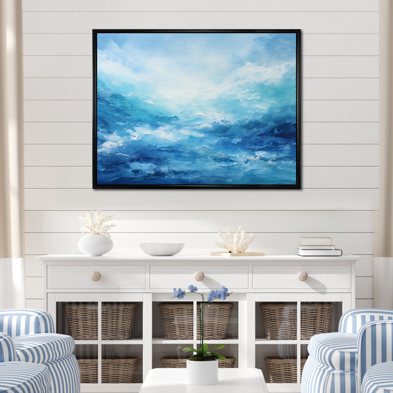 «Blue Infinity Of The Ocean II», art sur toile océan, H 24 po x l 32 po x P 1 po, Cadre flottant noir