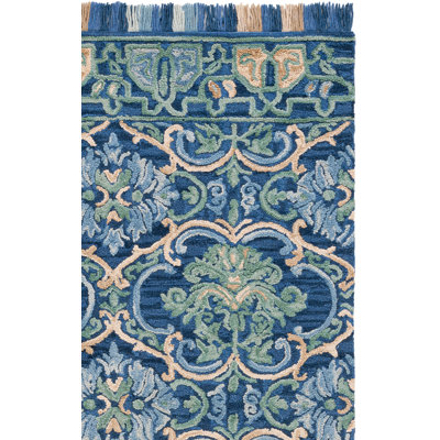 Jahiem Hand-Tufted Wool/Cotton Navy/Green Area Rug