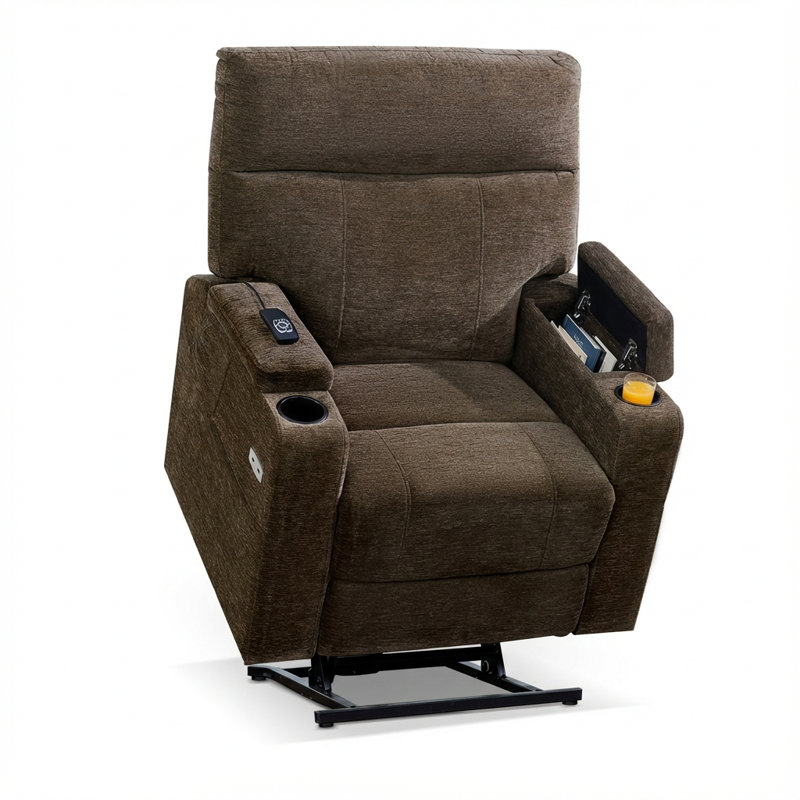 Dual Motor Power Recliner Lift Chair with Arm Storage, Vibration Massage & Dual Heating, Infinite Position, Brown