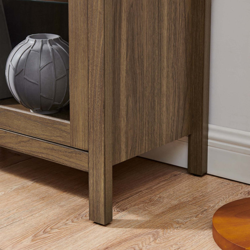 Armoire de rangement arquée moderne rétro avec lumière, vitrine en bois avec cloisons en verre réglables, armoire multifonctionnelle pour la cuisine et l'espace de vie