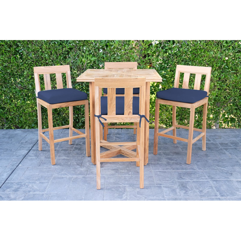 Starlita Teak Bar Set with Stools, Navy